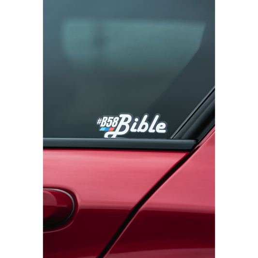 Holographic B58Bible sticker stuck on rear window